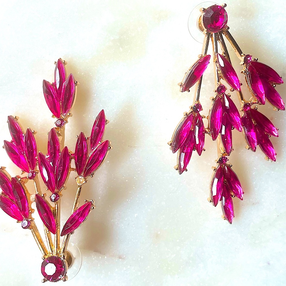 Willow dark pink Leaf Earrings - Picture 9 of 10